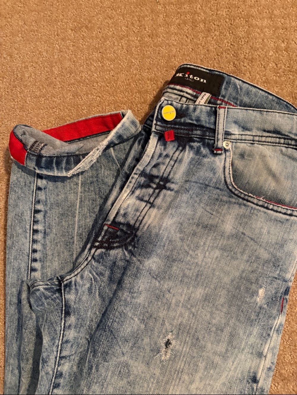 KITON Men’s 5-Pocket Acid Washed Soft Jeans, sz. 30